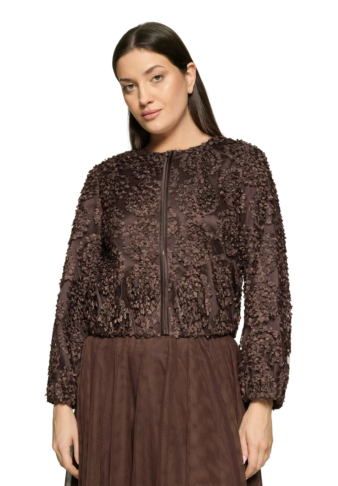 Vera Mont Espresso Brown Women Bomber Jacket with Zipper SKU: 3666-4216_7409 Image 01