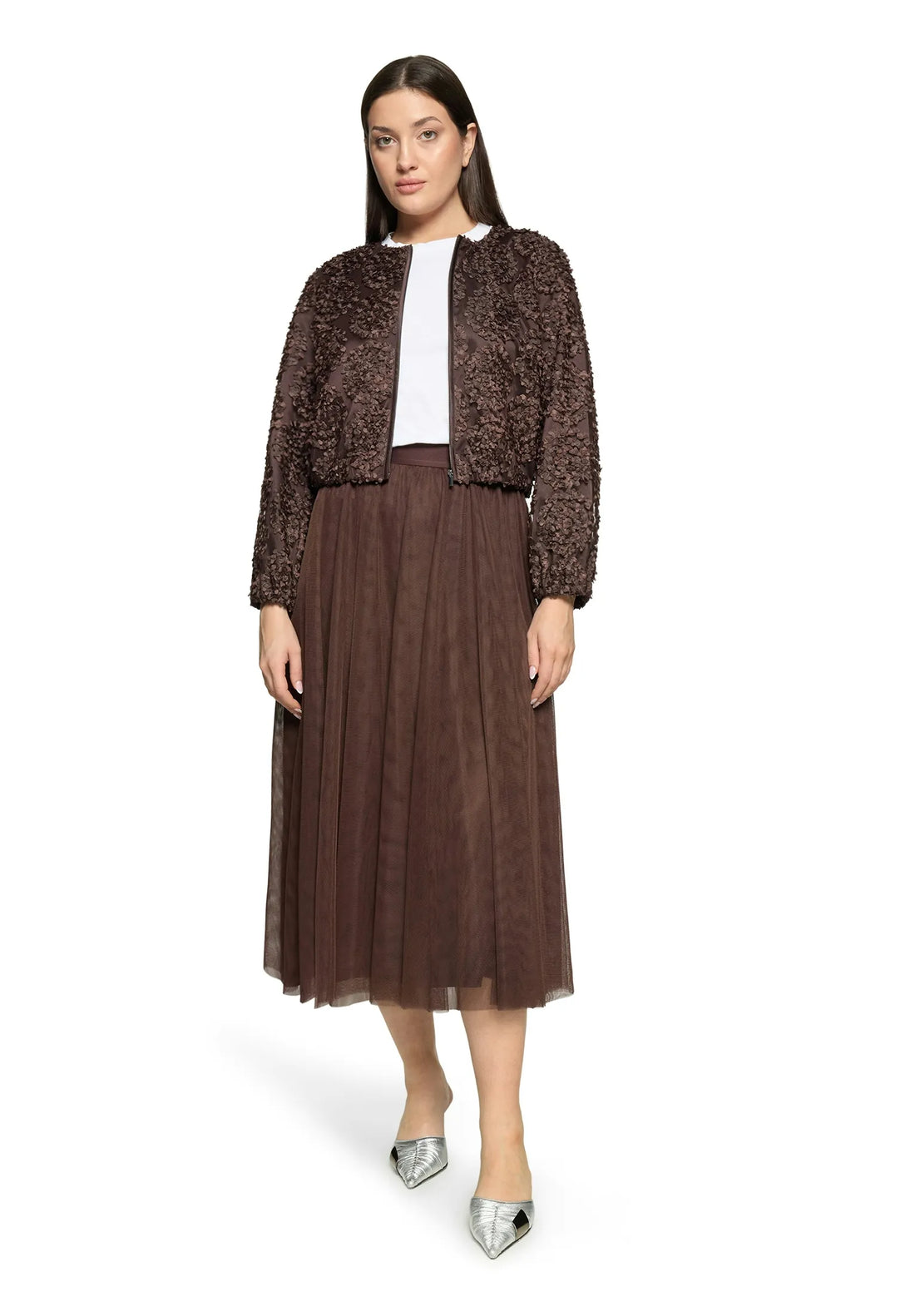 Vera Mont Espresso Brown Women Bomber Jacket with Zipper SKU: 3666-4216_7409 Image 03
