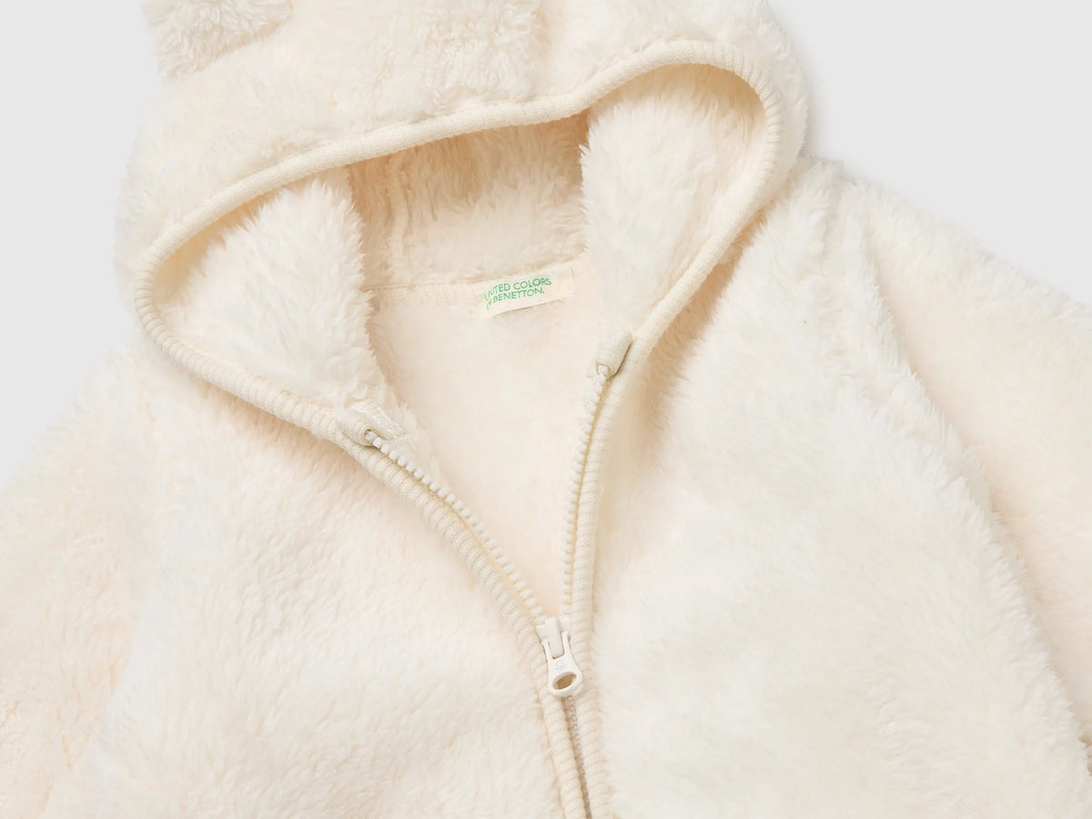 Benetton Creamy White New Born Teddy Bear-Effect Sweatshirt SKU: 36BTA501T_0R2 Image 03