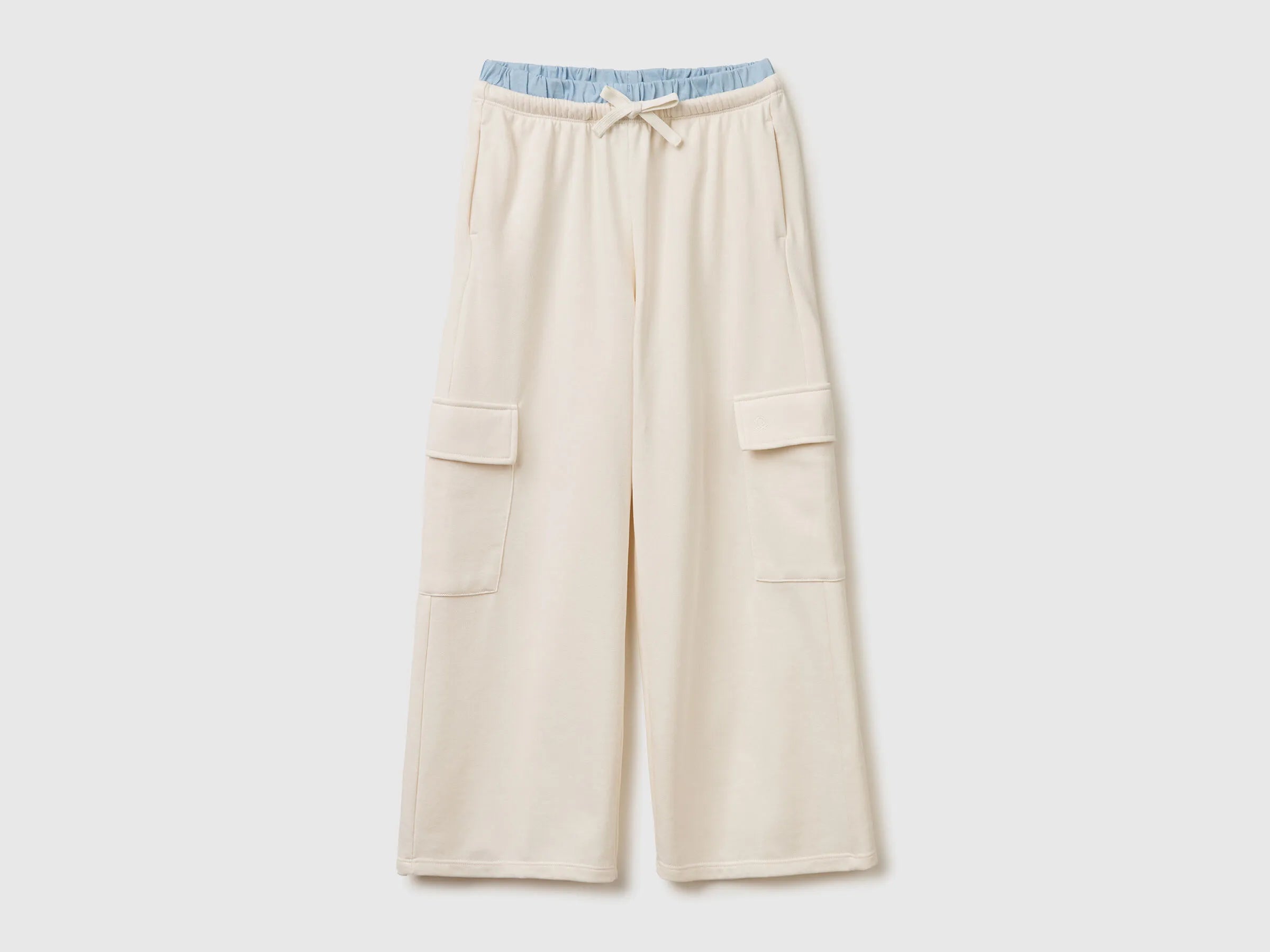 Benetton Creamy White Girls Cargo Pants with Elastic SKU: 36EKCF06X_00E Image 01