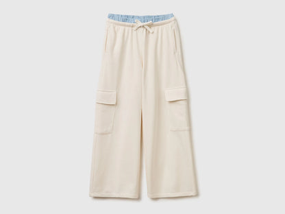 Benetton Creamy White Girls Cargo Pants with Elastic SKU: 36EKCF06X_00E Image 01