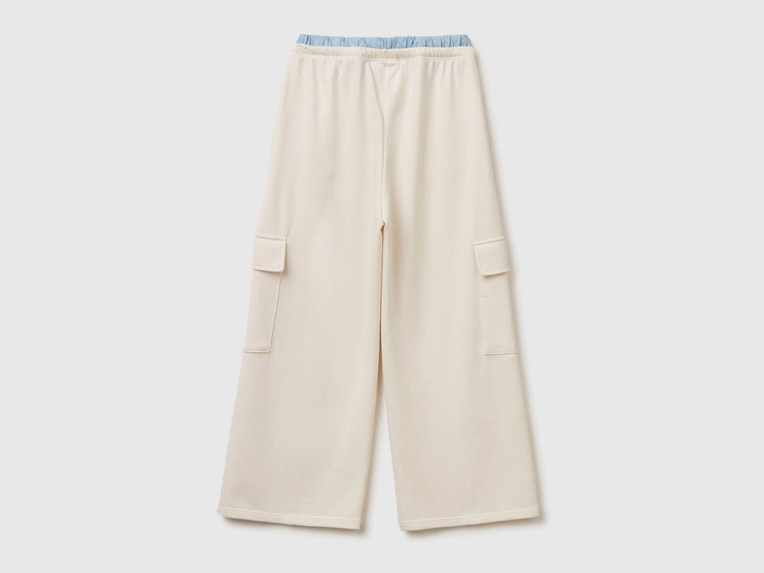 Benetton Creamy White Girls Cargo Pants with Elastic SKU: 36EKCF06X_00E Image 02