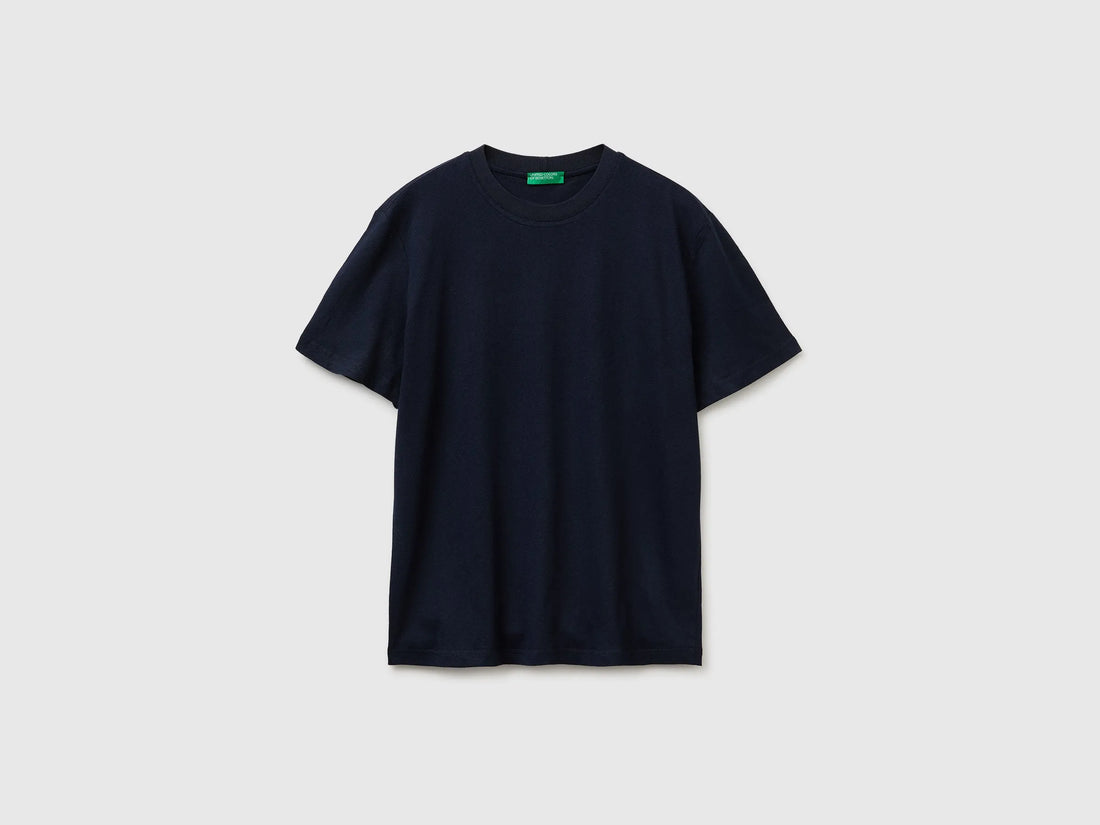 Benetton Dark blue Men Crew Neck T-Shirt in Linen Blend SKU: 36IBU10CE_016 Image 01