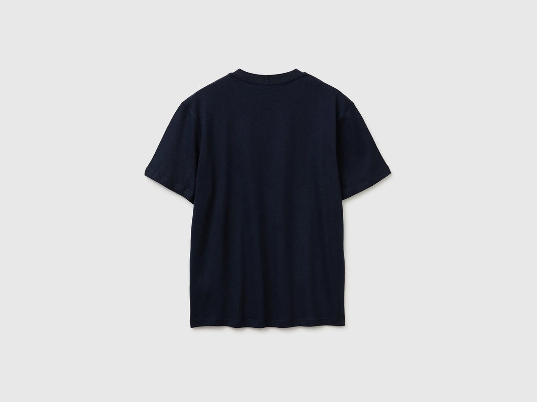 Benetton Dark blue Men Crew Neck T-Shirt in Linen Blend SKU: 36IBU10CE_016 Image 02