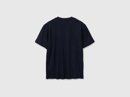 Benetton Dark blue Men Crew Neck T-Shirt in Linen Blend SKU: 36IBU10CE_016 Image 02