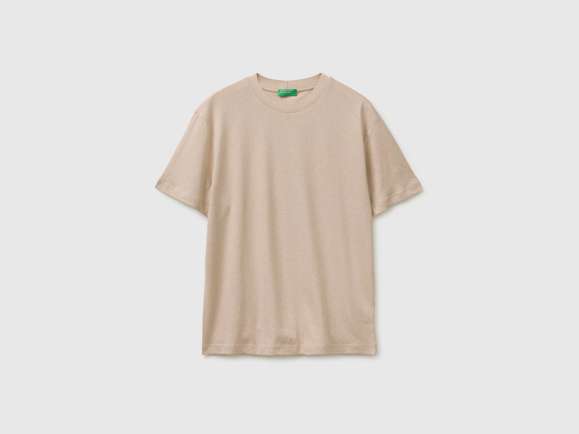 Benetton Beige Men Crew Neck T-Shirt in Linen Blend SKU: 36IBU10CE_152 Image 01