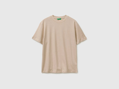 Benetton Beige Men Crew Neck T-Shirt in Linen Blend SKU: 36IBU10CE_152 Image 01