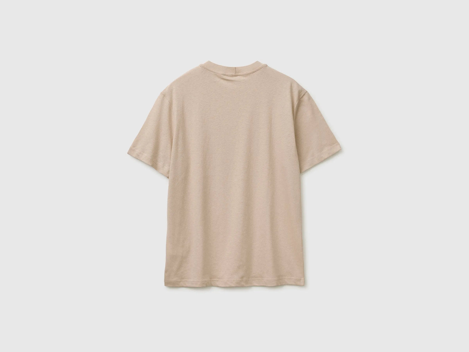 Benetton Beige Men Crew Neck T-Shirt in Linen Blend SKU: 36IBU10CE_152 Image 02
