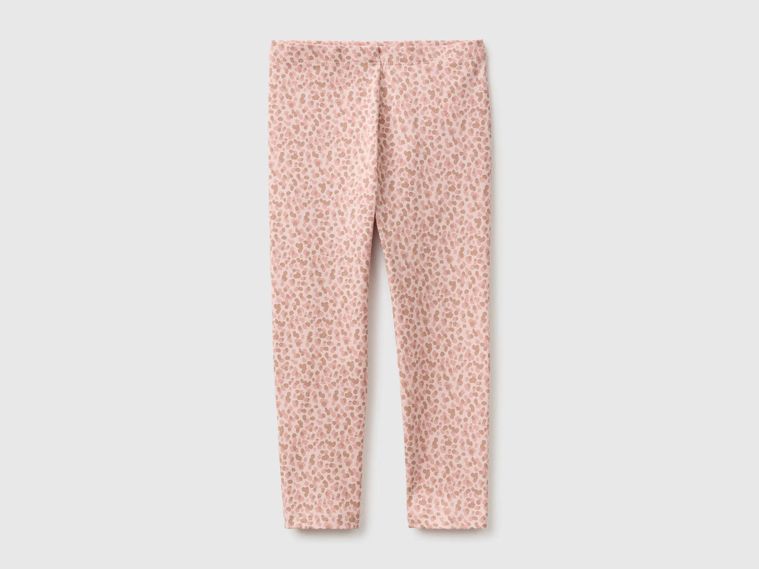 Benetton Soft Pink Girls Patterned Leggings in Stretch Cotton SKU: 36MSGF05L_902 Image 01