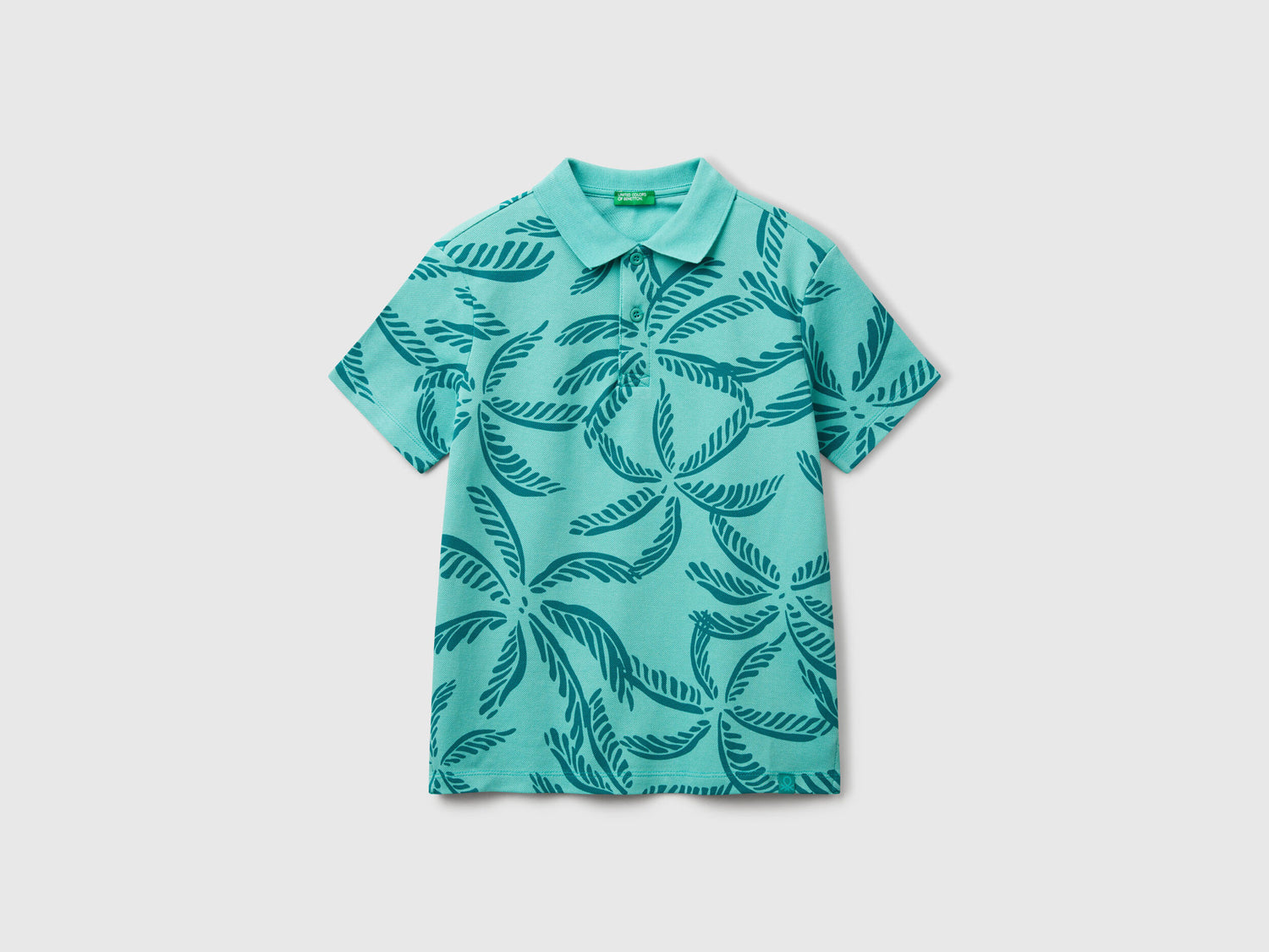 Benetton_Green Polo with Tropical Print_36Y4C301W_75H_01
