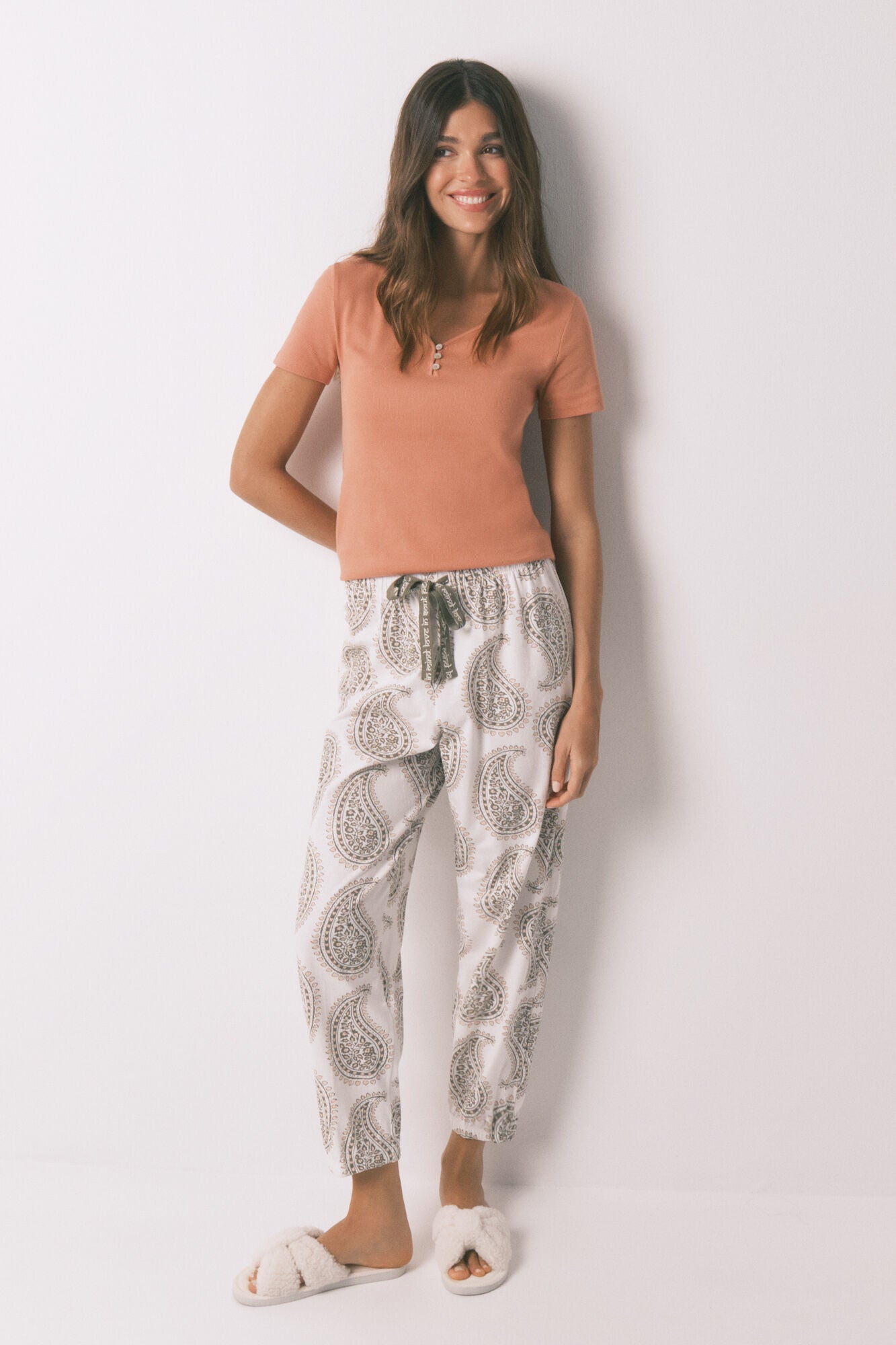 Women Secret_Ivory_100% Cotton Paisley Ivory Long Trouser_3702249_96_04