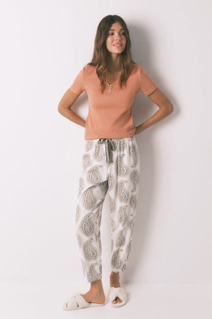 Women Secret_Ivory_100% Cotton Paisley Ivory Long Trouser_3702249_96_06