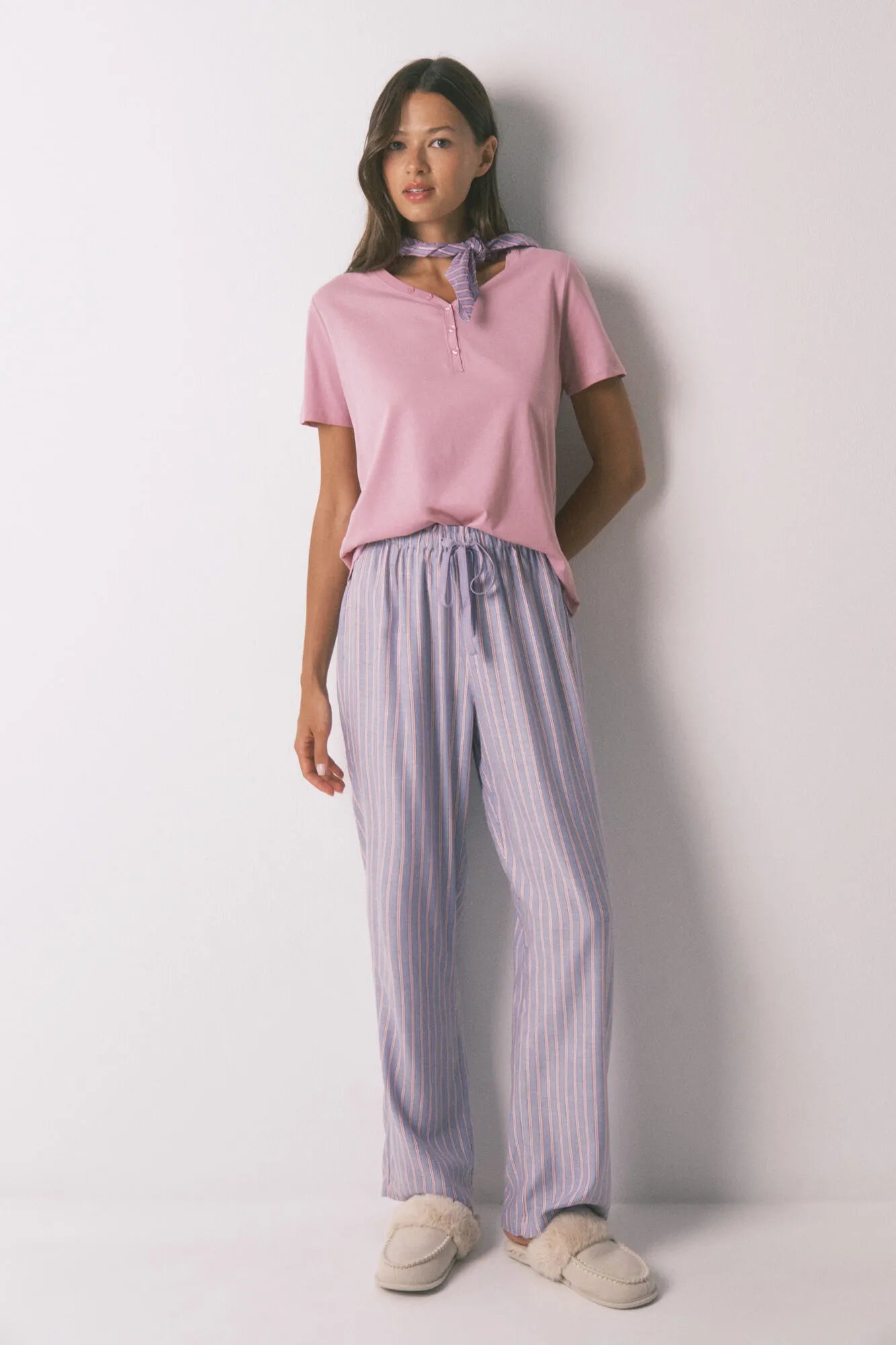 Women Secret_Coral_Long Flannel Trouser with Multicoloured Striped Print_3702251_63_05