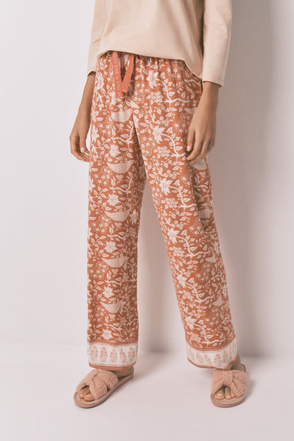 Women Secret_Orange_Long Orange Floral Viscose Trouser_3702258_65_02