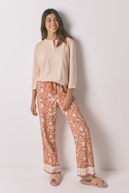 Women Secret_Orange_Long Orange Floral Viscose Trouser_3702258_65_05