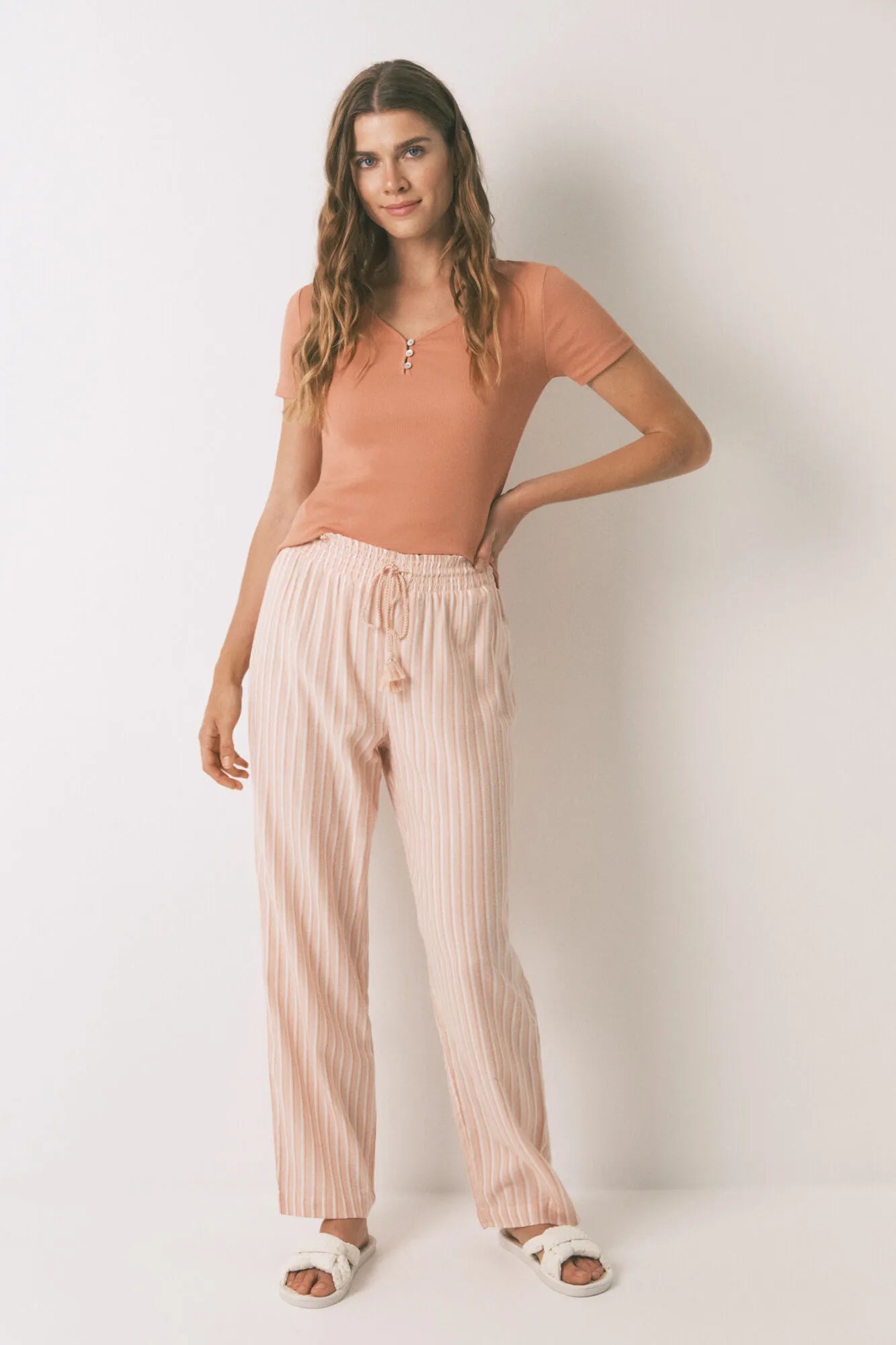 Women Secret_Orange_Long Orange Striped Flannel Trouser_3702263_64_01