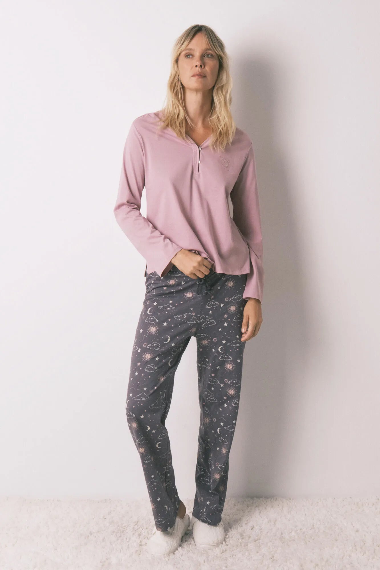 Women Secret_Charcoal Grey_100% Cotton Long Trouser with Astral Print_3702282_40_01