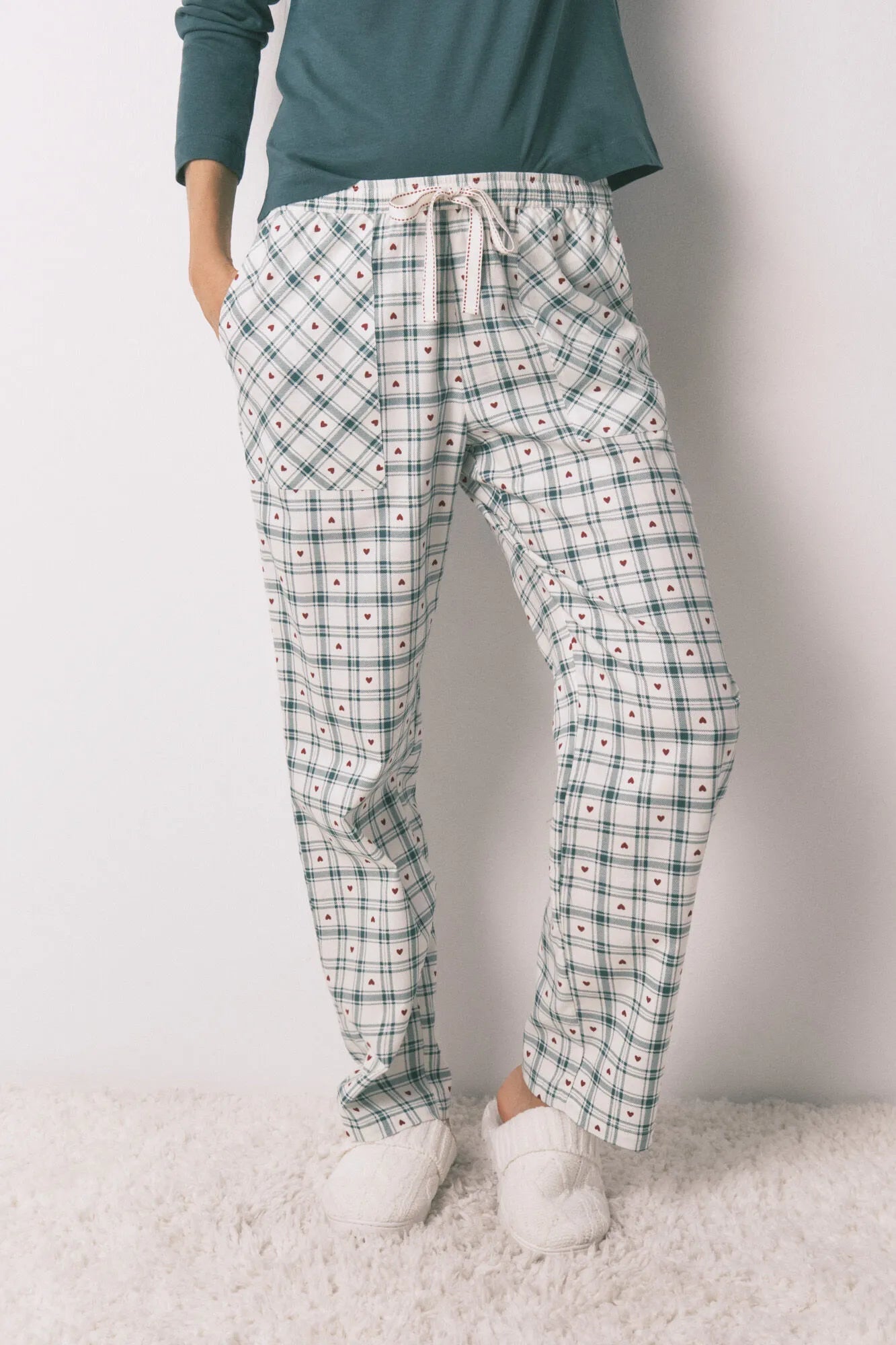 Women Secret_Green Print_Long Green Plaid Print Trouser_3702286_29_03