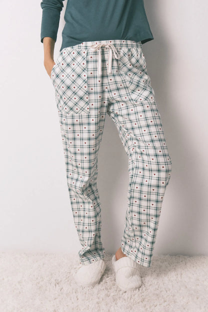 Women Secret_Green Print_Long Green Plaid Print Trouser_3702286_29_03