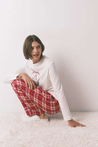 Women Secret_Red Print_Long Red Plaid Print Trouser_3702287_59_01