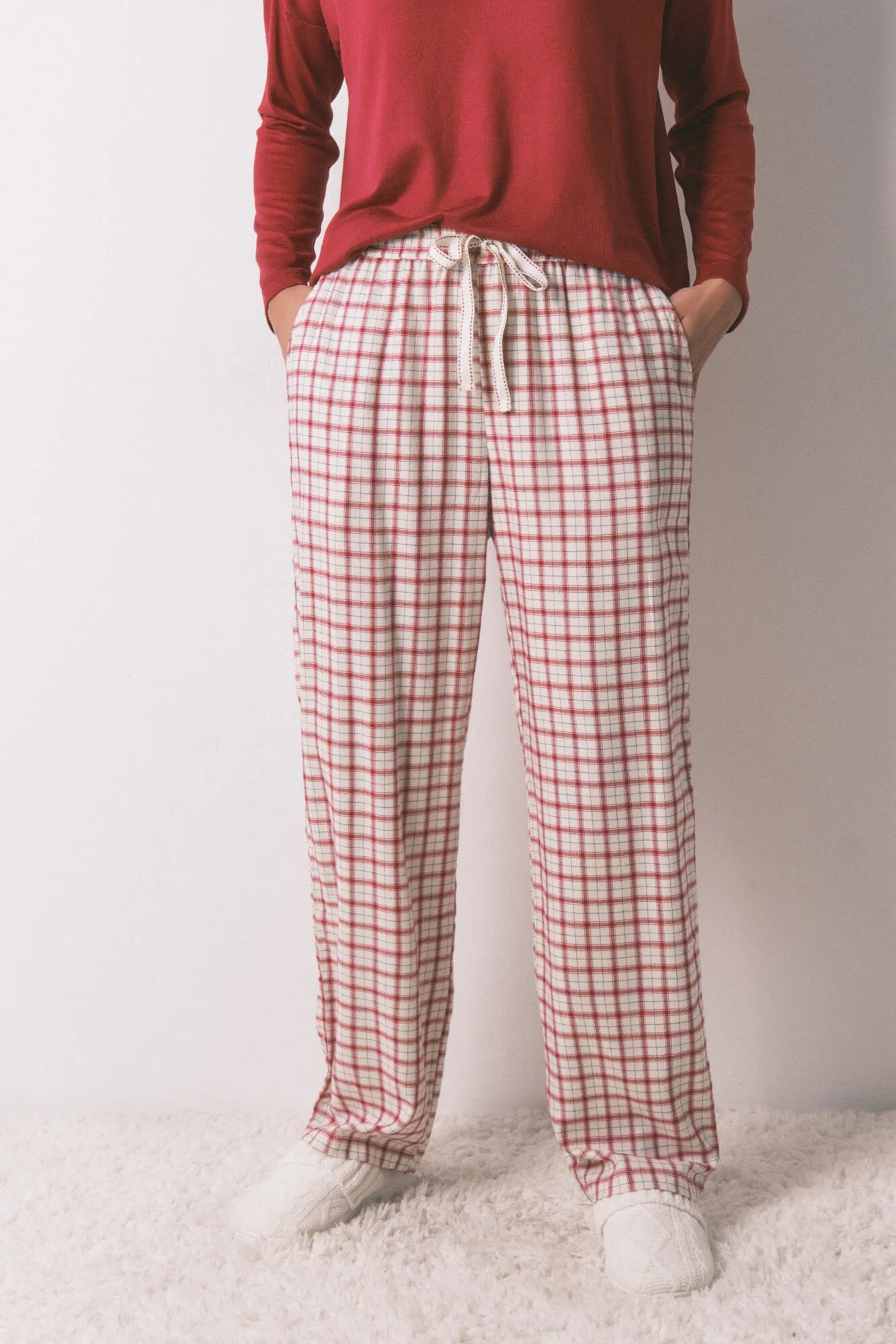 Women Secret_Green Print_Long White Plaid Print Trouser_3702288_29_03