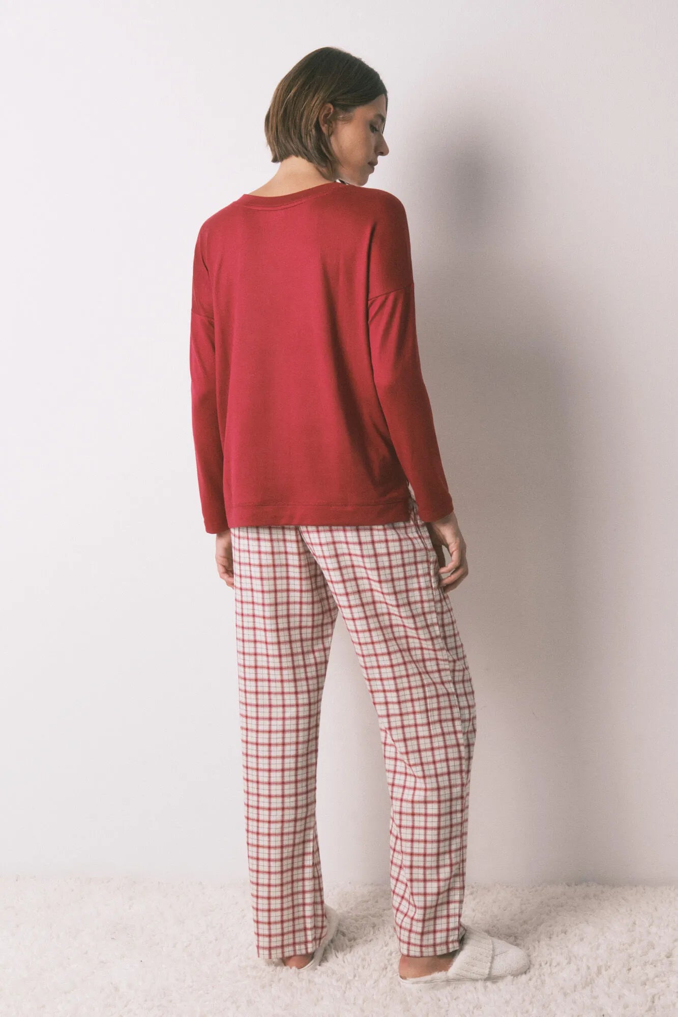 Women Secret_Green Print_Long White Plaid Print Trouser_3702288_29_04