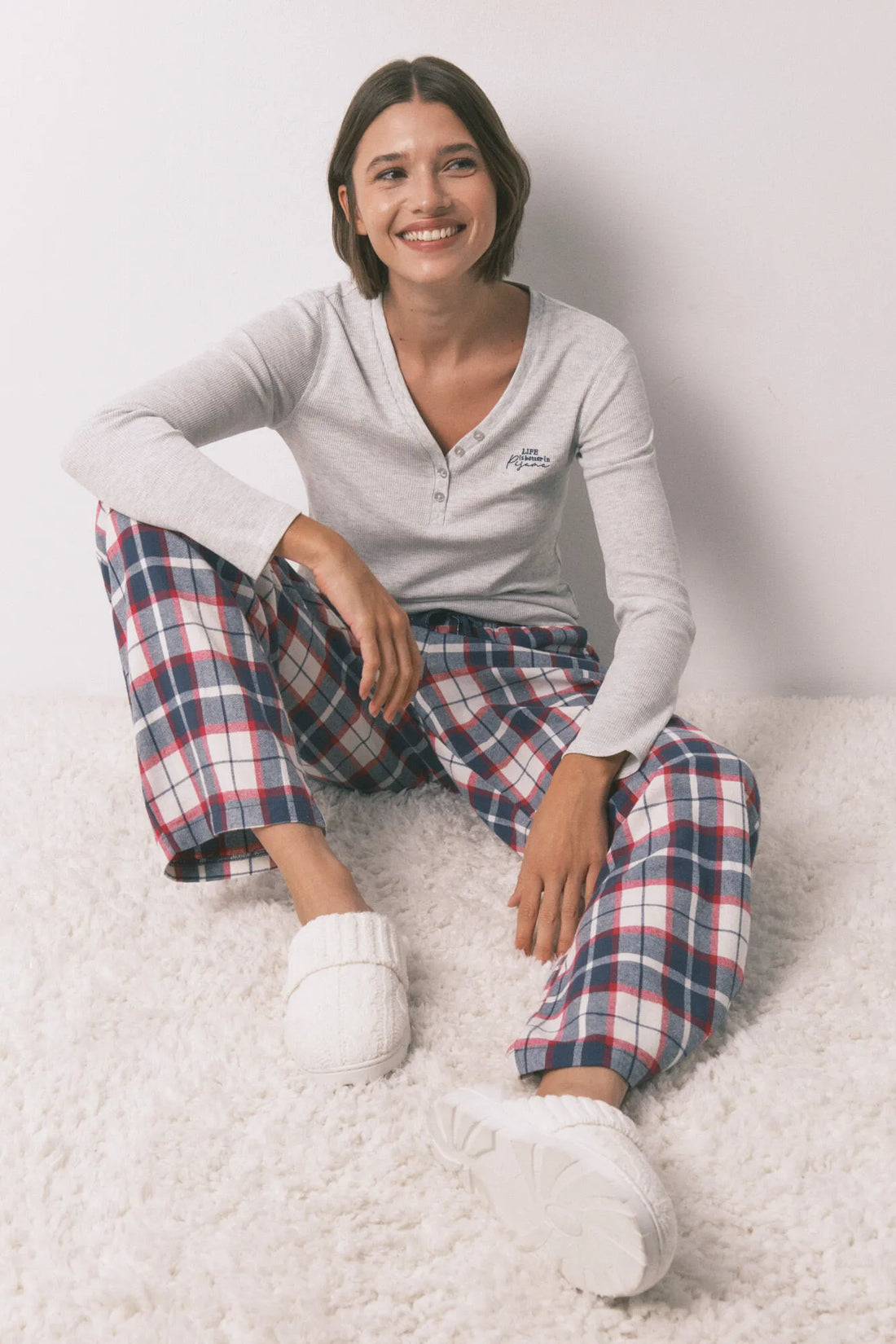 Women Secret_Blue Print_Long 100% Cotton Blue Plaid Flannel Trousers_3702290_19_01