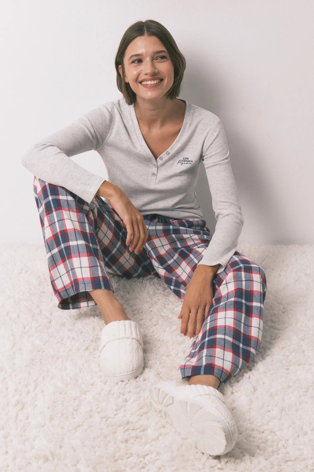 Women Secret_Blue Print_Long 100% Cotton Blue Plaid Flannel Trousers_3702290_19_01