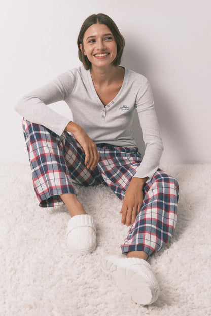 Women Secret_Blue Print_Long 100% Cotton Blue Plaid Flannel Trousers_3702290_19_01