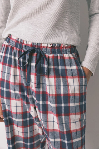 Women Secret_Blue Print_Long 100% Cotton Blue Plaid Flannel Trousers_3702290_19_03