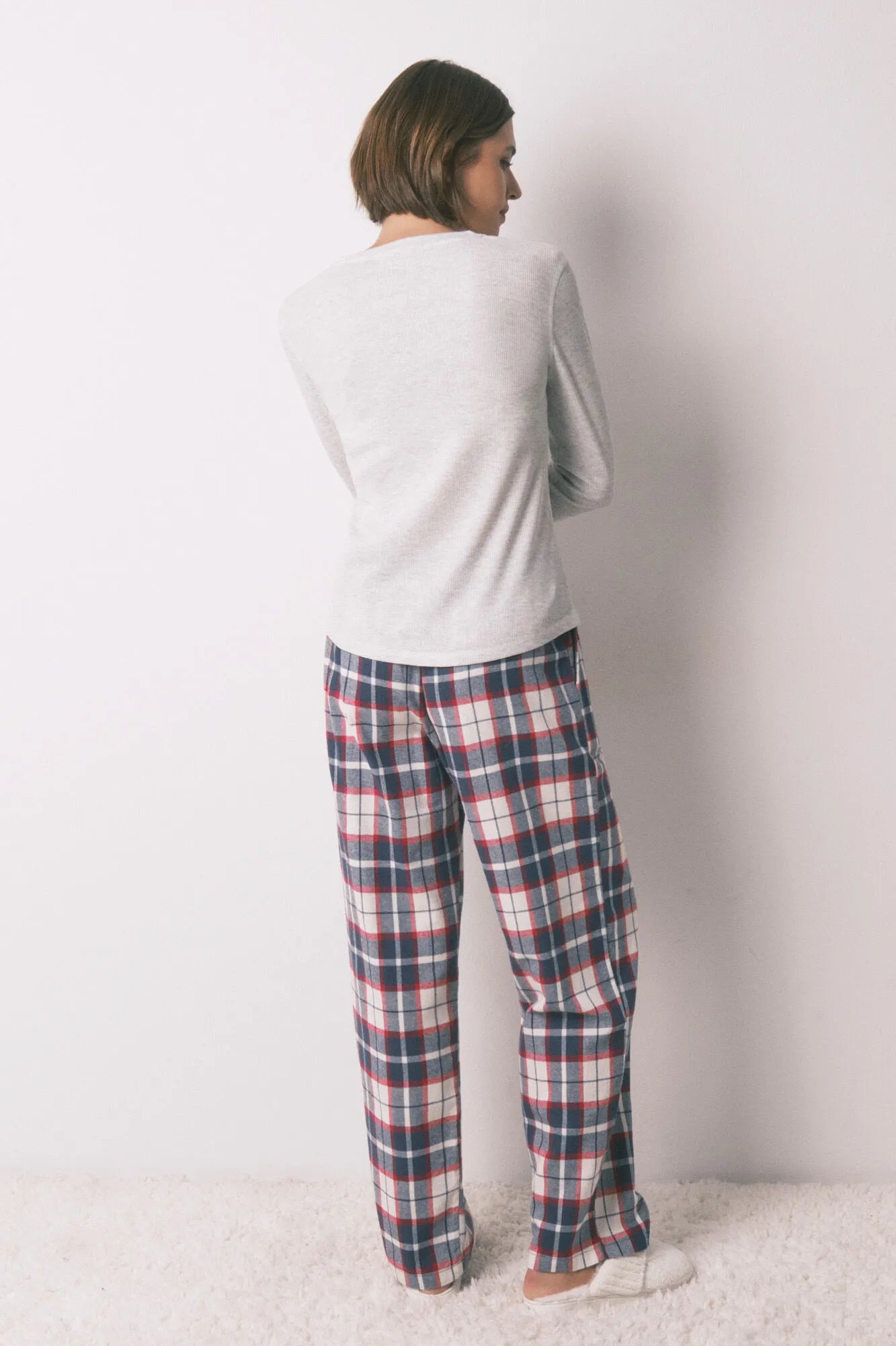 Women Secret_Blue Print_Long 100% Cotton Blue Plaid Flannel Trousers_3702290_19_04