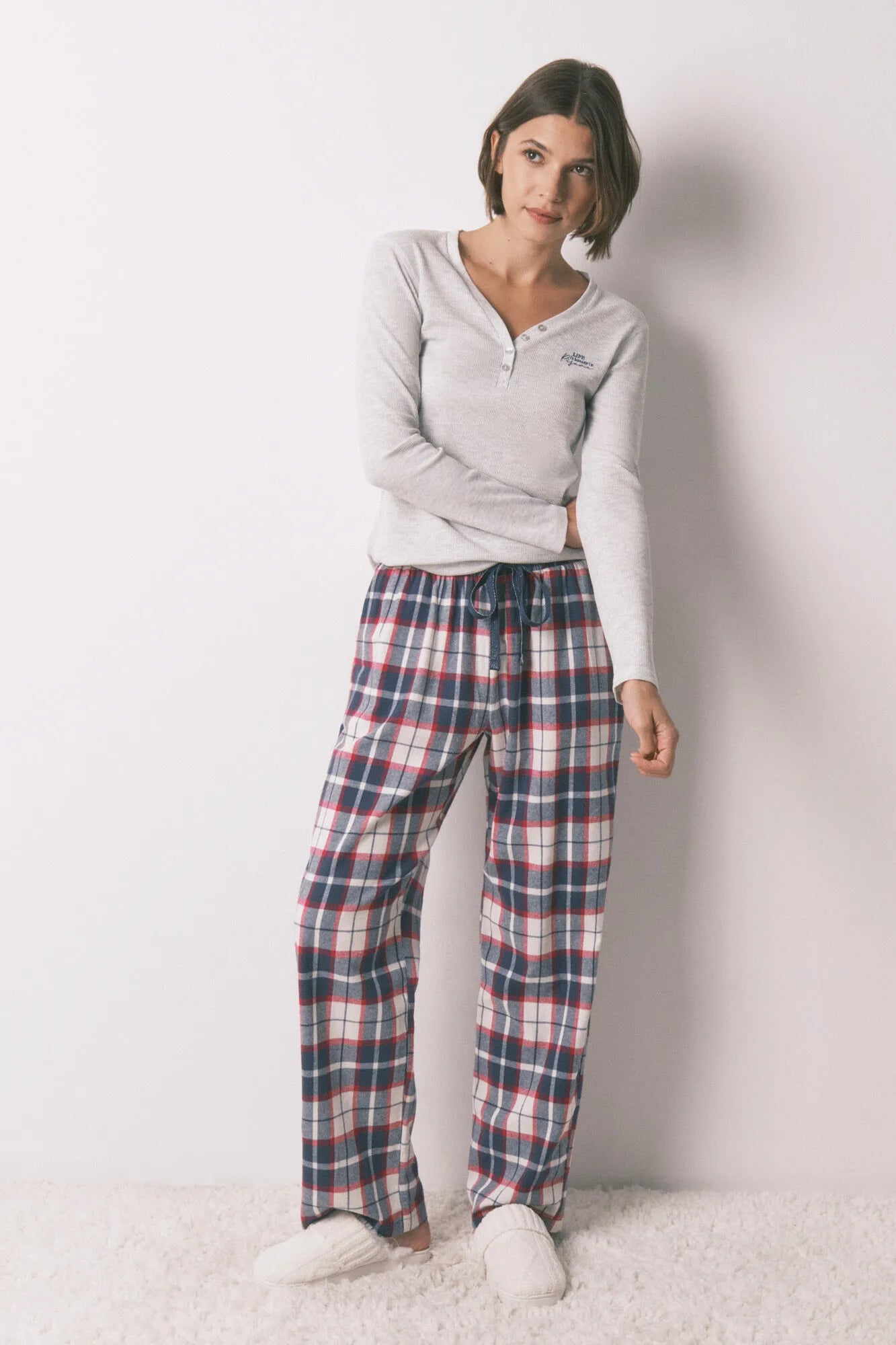 Women Secret_Blue Print_Long 100% Cotton Blue Plaid Flannel Trousers_3702290_19_05