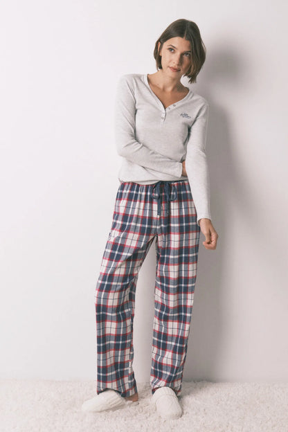 Women Secret_Blue Print_Long 100% Cotton Blue Plaid Flannel Trousers_3702290_19_05