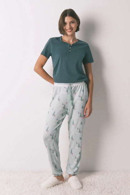 Women Secret_Green_Long Jersey-Knit Trouser with Christmas Print_3702295_23_01