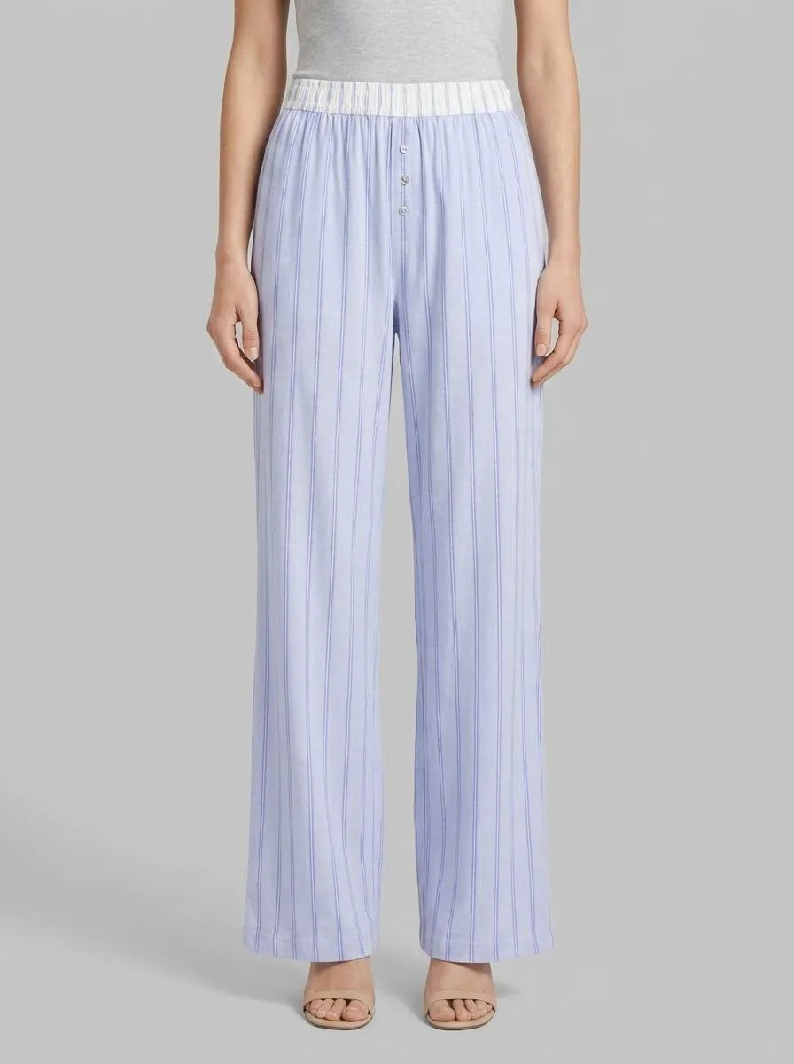 Women Secret_Blue Print_Blue Striped 100% Cotton Long Trousers_3703221_19_00