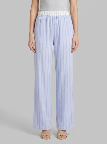 Women Secret_Blue Print_Blue Striped 100% Cotton Long Trousers_3703221_19_00