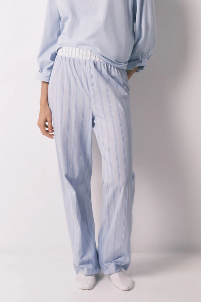 Women Secret_Blue Print_Blue Striped 100% Cotton Long Trousers_3703221_19_02