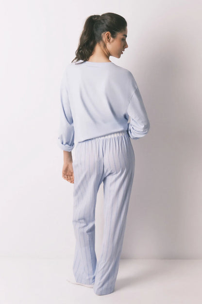 Women Secret_Blue Print_Blue Striped 100% Cotton Long Trousers_3703221_19_04