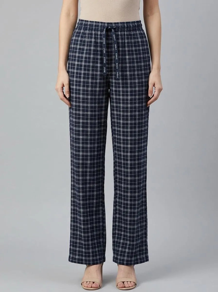 Women Secret Blue Print Women Blue Plaid Long Trousers SKU: 3703224_19 Image 00