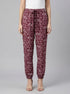 Women Secret_Maroon Print_Burgundy Long Floral Print Trousers_3703228_58_00