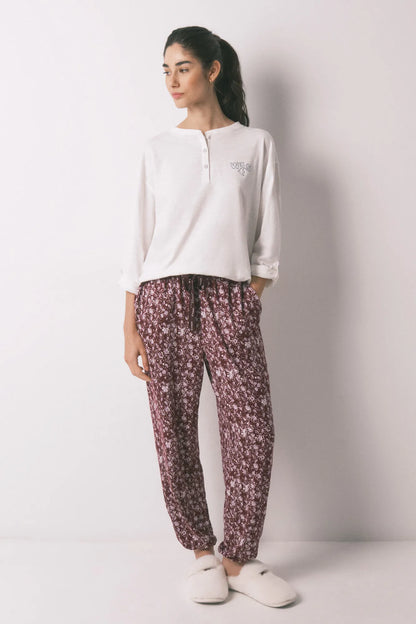 Women Secret_Maroon Print_Burgundy Long Floral Print Trousers_3703228_58_05