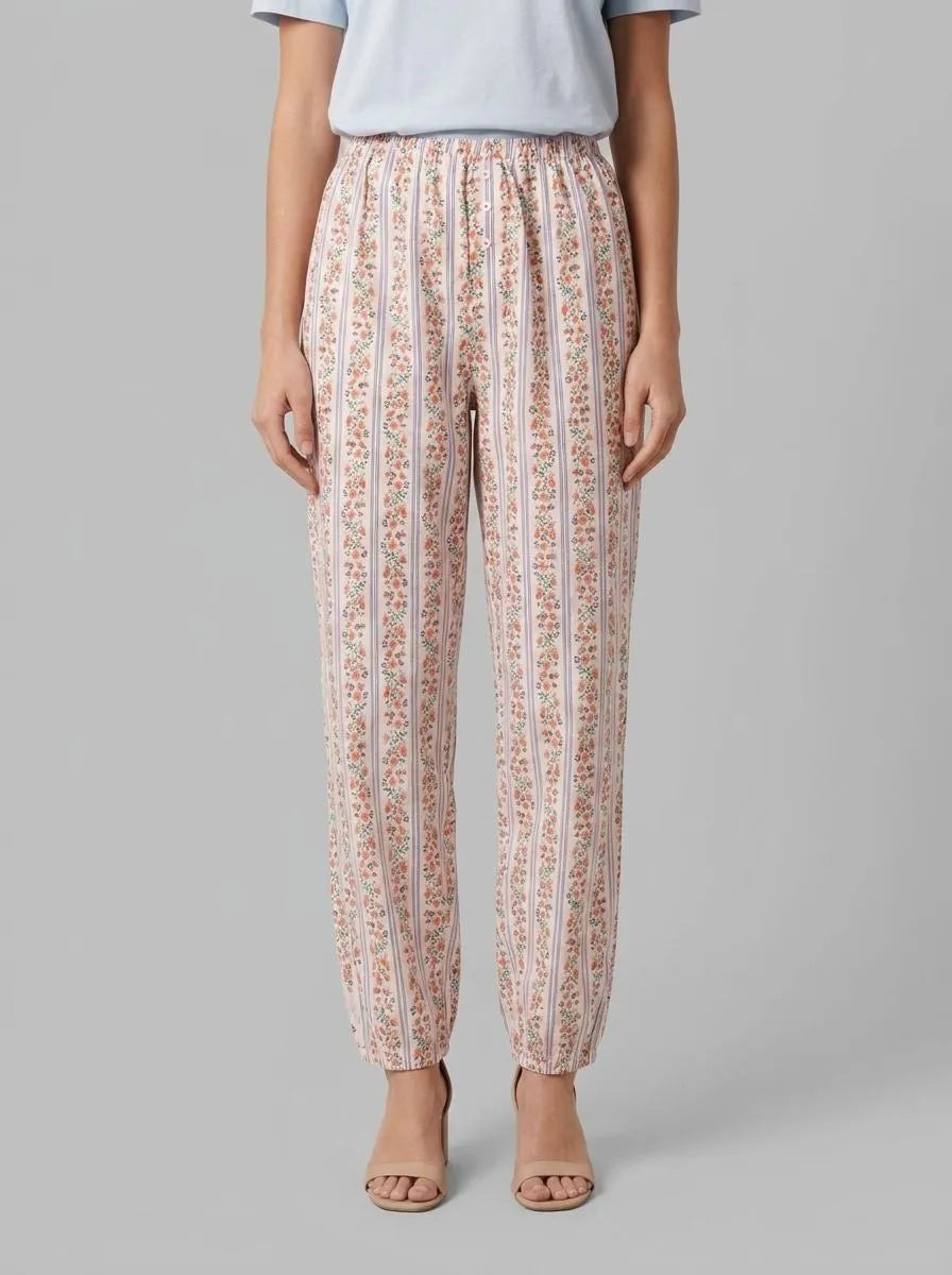 Women Secret Pink Women Floral Print 100% Cotton Carrot Trousers SKU: 3703230_73 Image 00
