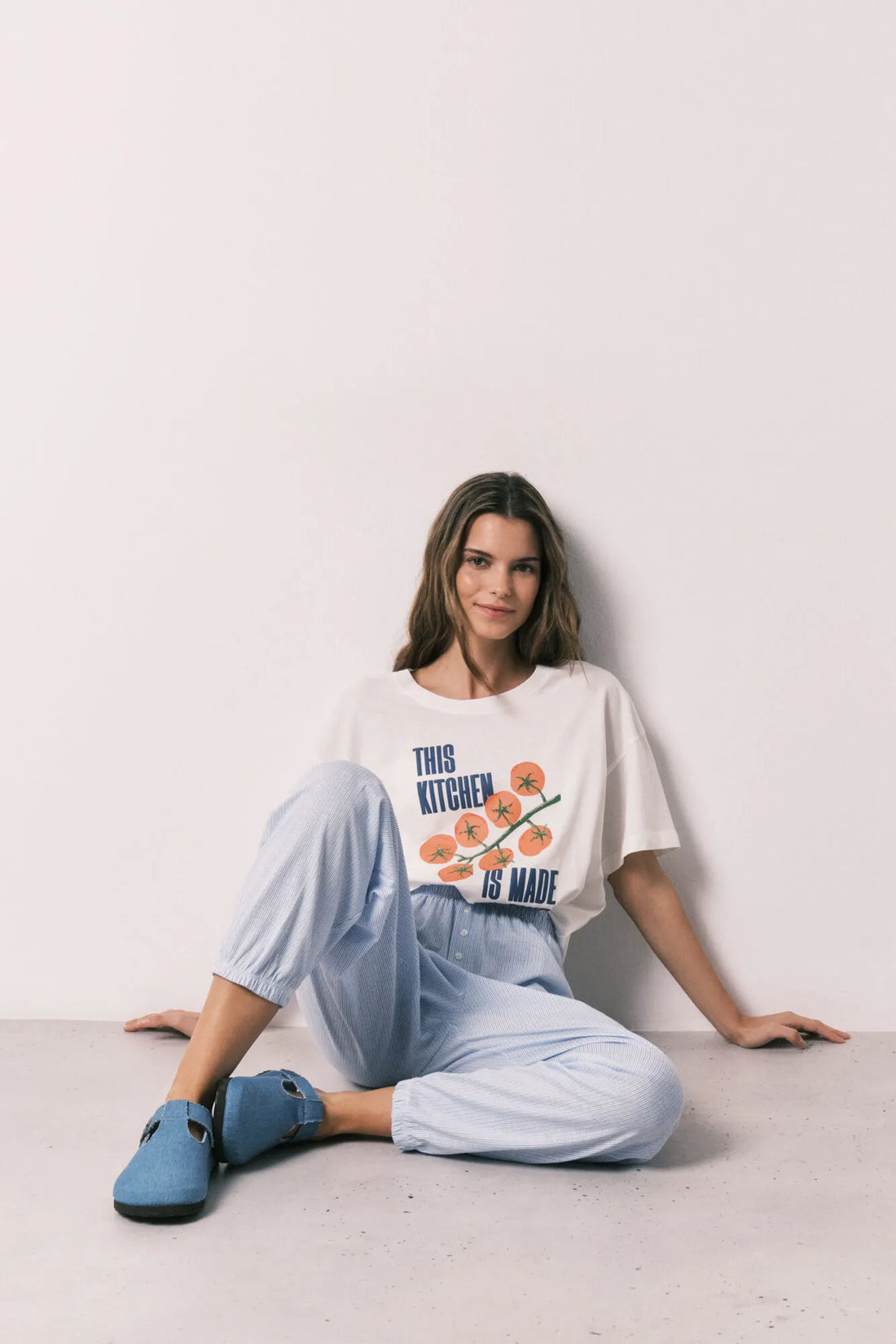Women Secret Blue Print Women Striped 100% Cotton Carrot Trousers SKU: 3703231_19 Image 01