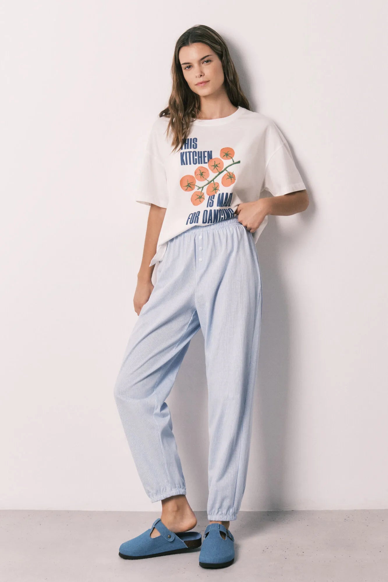 Women Secret Blue Print Women Striped 100% Cotton Carrot Trousers SKU: 3703231_19 Image 03