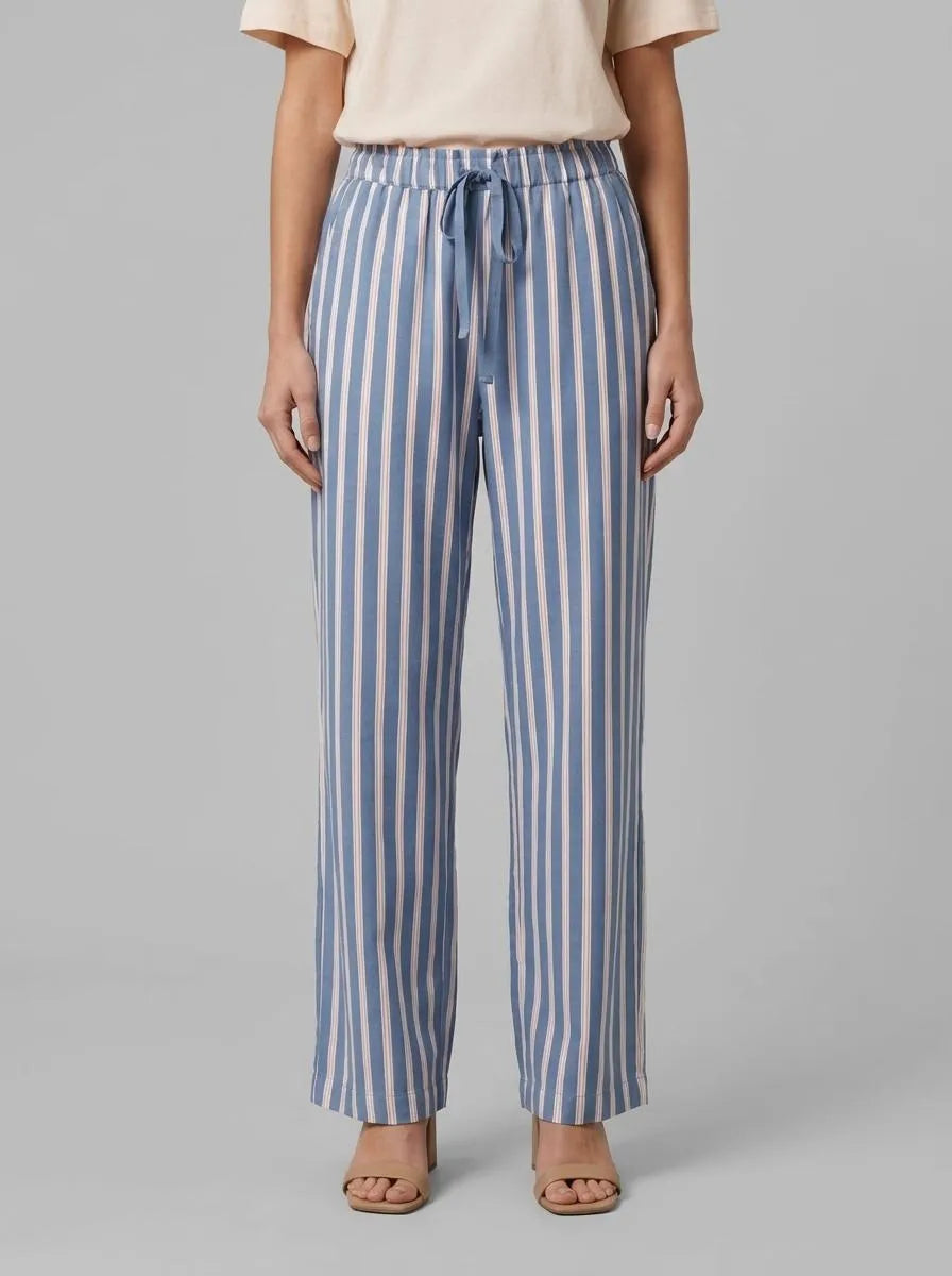 Women Secret Blue Print Women Striped Viscose Long Trousers SKU: 3703232_19 Image 00