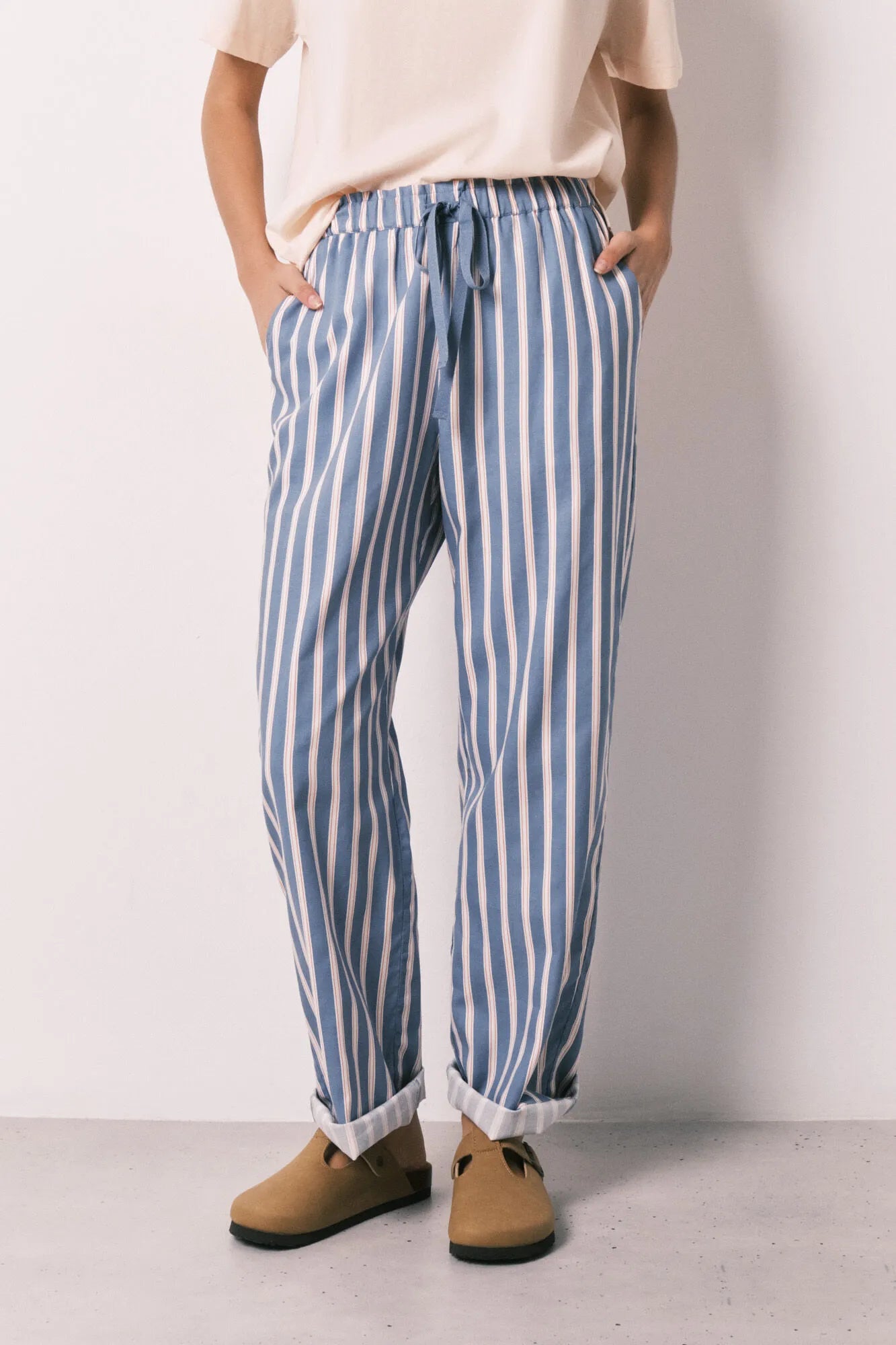 Women Secret Blue Print Women Striped Viscose Long Trousers SKU: 3703232_19 Image 02