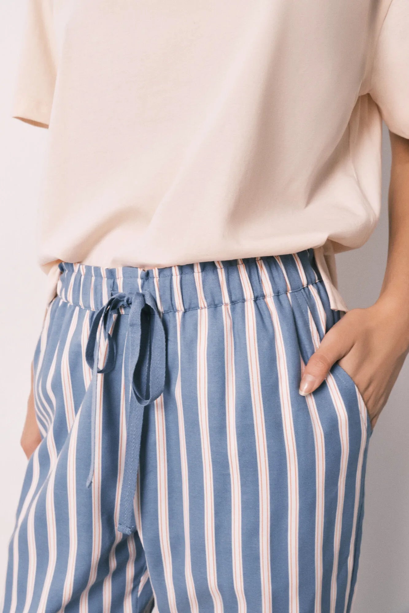 Women Secret Blue Print Women Striped Viscose Long Trousers SKU: 3703232_19 Image 04