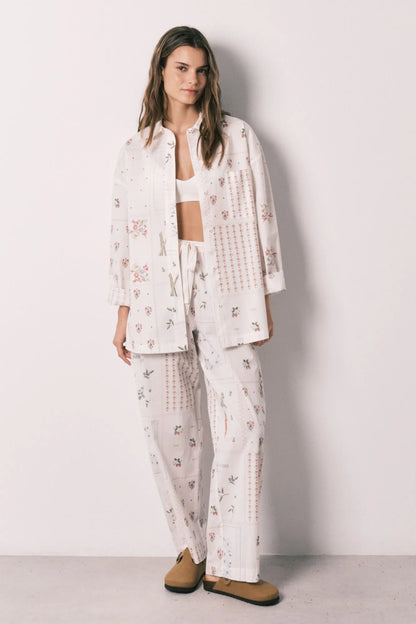 Women Secret White Print Women Floral Print 100% Cotton Long Trousers SKU: 3703233_97 Image 06
