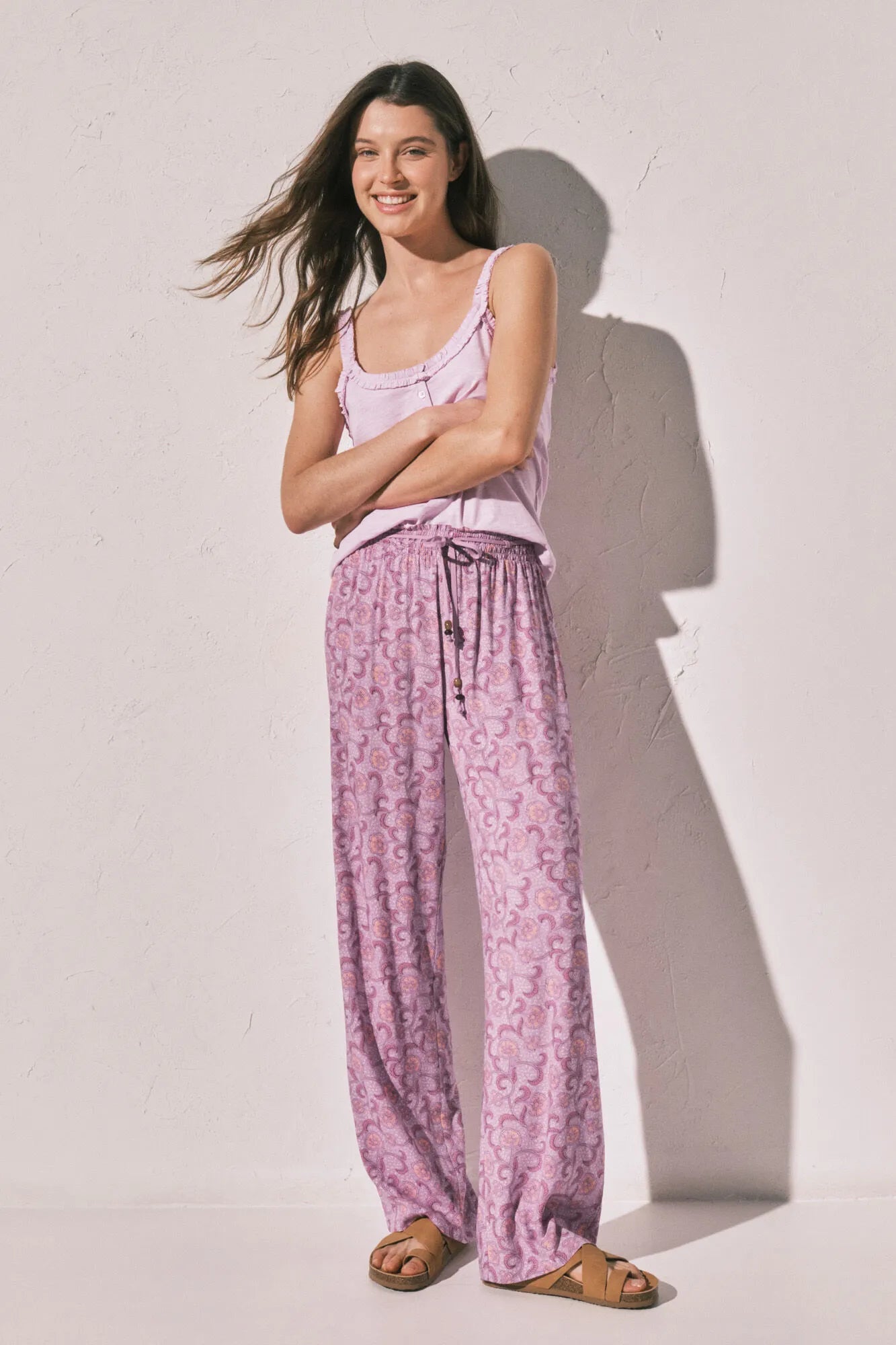 Women Secret Pink Women Pink Floral Print Long Trousers SKU: 3703239_73 Image 01