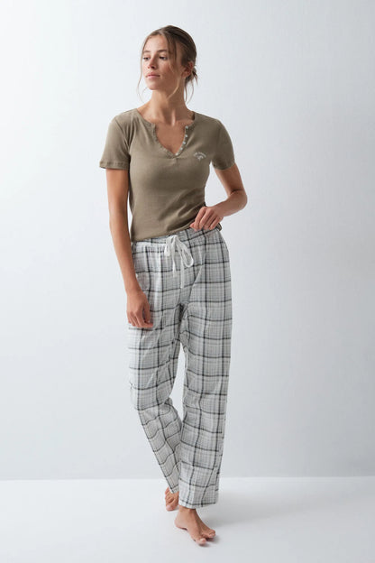 Women Secret White Print Women Plaid Cotton Long Trousers SKU: 3704536_97 Image 03